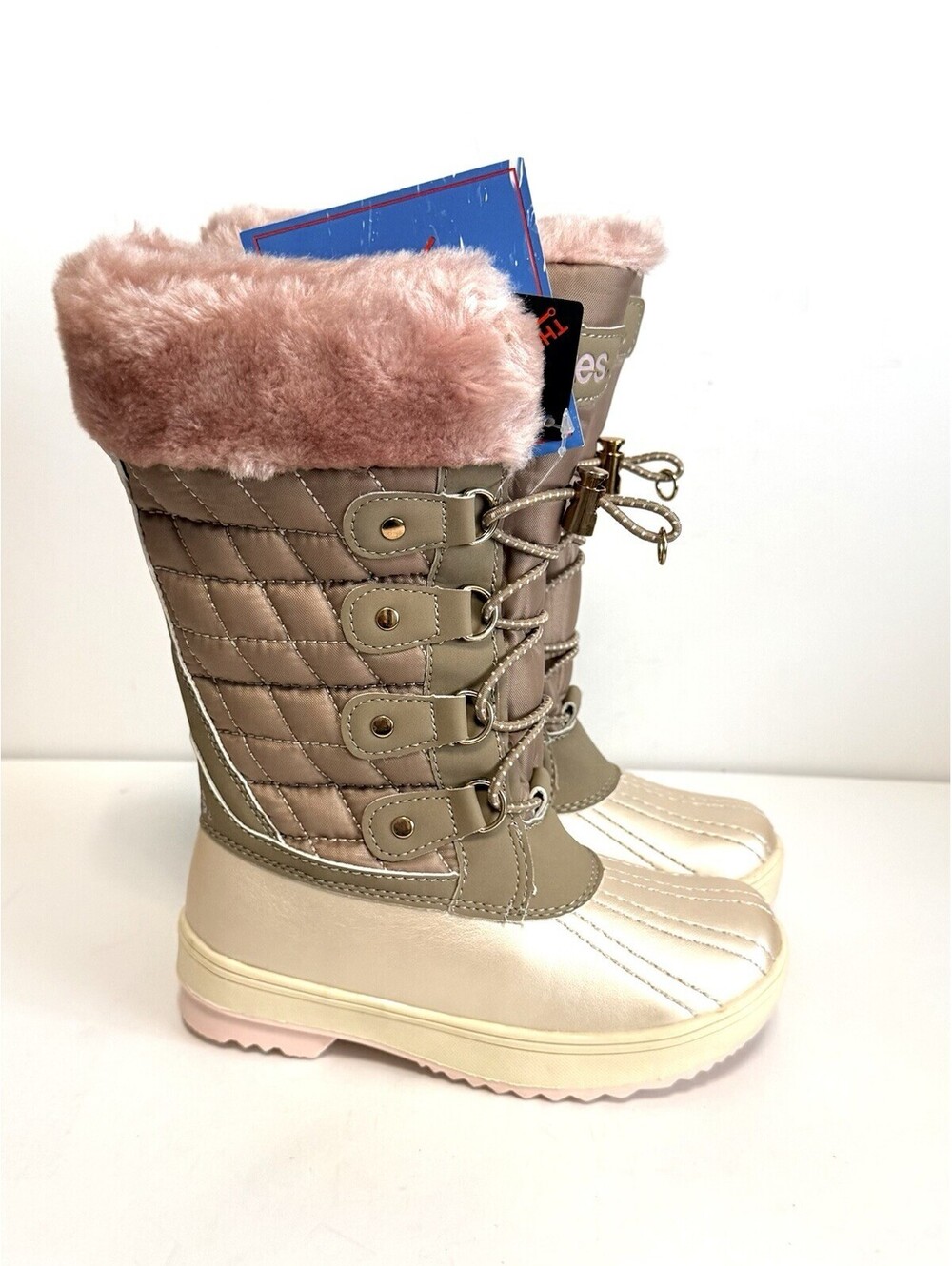 Totes Shirley Girls Size 12 Natural Pink Thermolite Winter Snow Boots New